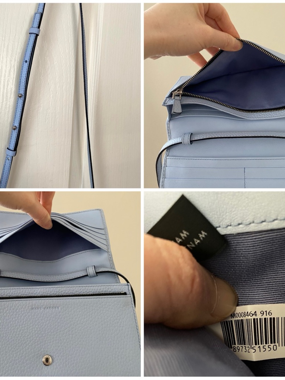 $295 Marc Jacobs Gotham Blue Pebble Leather Adjustable Crossbody Bag Clutch - Picture 14 of 14